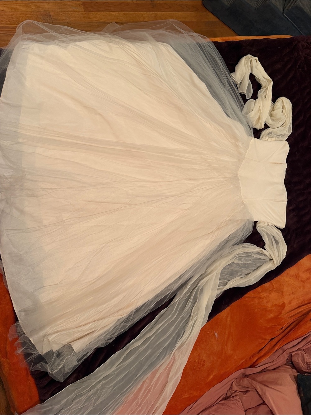 Ivory/white Silk taffeta and Tulle Morgan Le Fey  wedding Dress with silk Sash